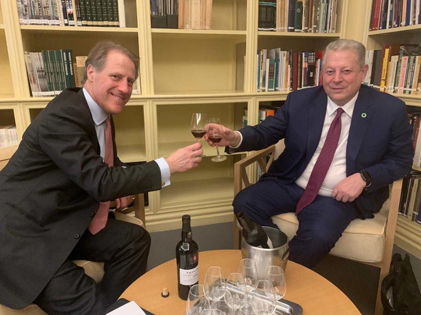 Adrian Bridge and Al Gore enjoying a pre-conference sip of Port at Taylor's